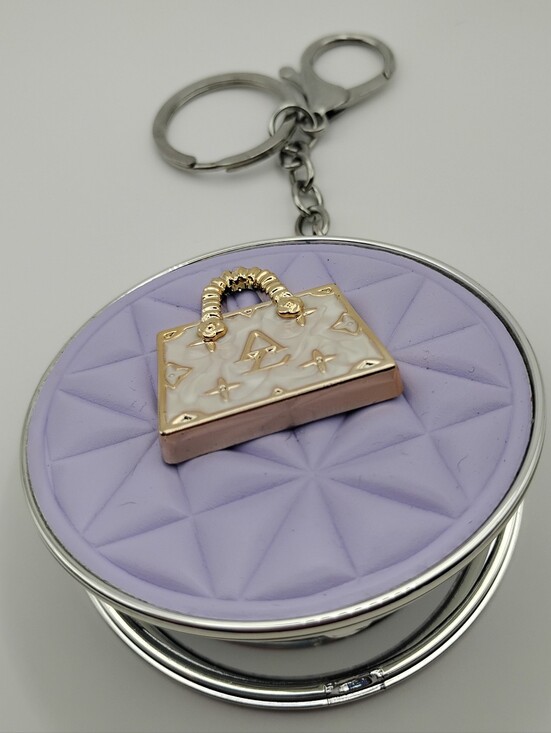 Accessories - Lilac Compact Mirror Keychain with Gold Bag Charm